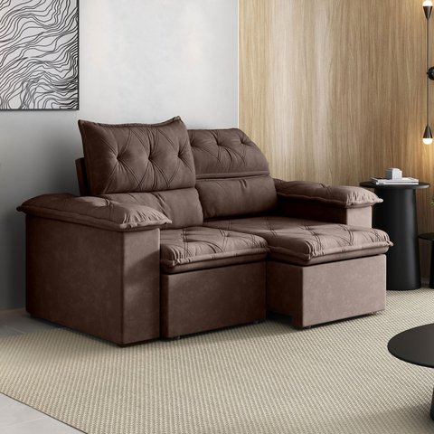 Sofá Retrátil e Reclinável 3 Lugares Suede Marrom Cupuaçu 200cm CabeCasa MadeiraOriginals