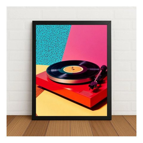 Quadro Decorativo Pop Art Vitrola com Vidro Preto