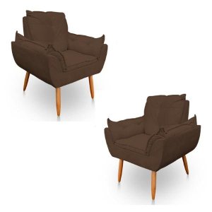 Kit 2 Poltrona Decorativa Opala Pés Palito Veludo Marrom - Kimi Design