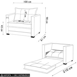 Poltrona Cama Retrátil Solteiro Milenni Veludo B03 - D'rossi - 3