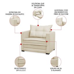 Poltrona Cama Retrátil Solteiro Milenni Veludo B03 - D'rossi - 5