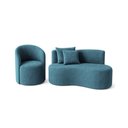 Ver imagem 2 de Conjunto 01 Poltrona + Sofá Curvo Orgânico Nature Gaia Suede Azul Turquesa - Montanaris Decor