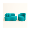 Conjunto 01 Poltrona + Sofá Curvo Orgânico Nature Gaia Suede Azul Turquesa - Montanaris Decor - 1