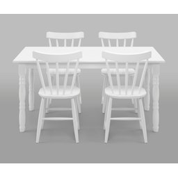 Conjunto Mesa + 4 Cadeiras de Madeira - Branca Moveis Deiss Conjunto Deiss Branco - 2