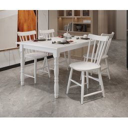 Conjunto Mesa + 4 Cadeiras de Madeira - Branca Moveis Deiss Conjunto Deiss Branco - 1