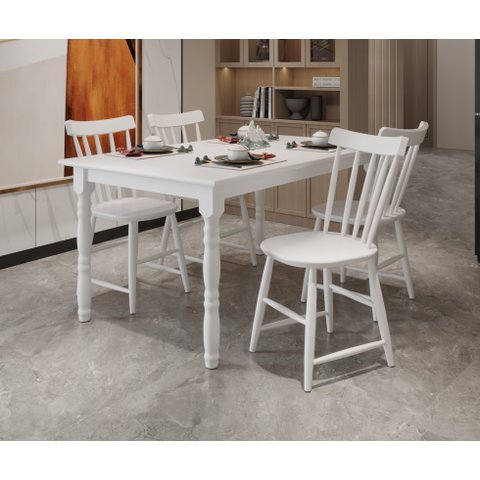 Conjunto Mesa + 4 Cadeiras de Madeira - Branca Moveis Deiss Conjunto Deiss Branco