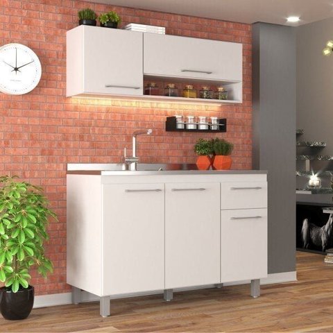 Cozinha Modulada 2 Pecas 5 Portas 2 Gavetas Alana Branco