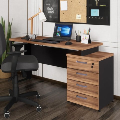 Escrivaninha Mesa Escritório Extensível 135cm 4 Gavetas Flex Multimóveis CR25324 