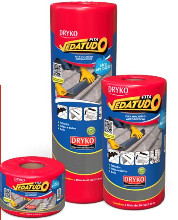 Fita Adesiva Impermeável com Manta Asfáltica 20cm X 10m Alumínio Vedatudo Dryko - 2