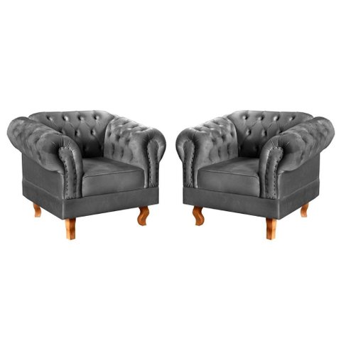 Conjunto 2 Poltronas Dom Pedro Cor:Veludo Cinza 220