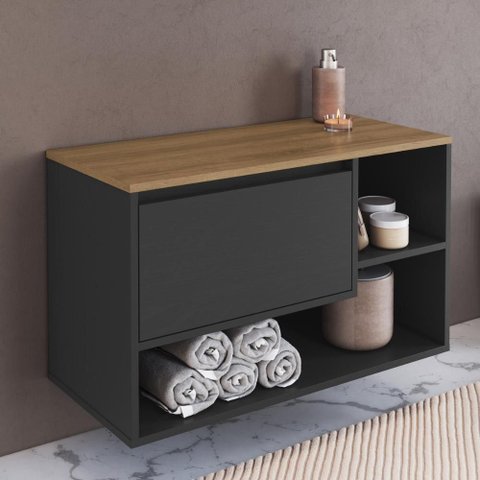 Balcão Gabinete de Banheiro Suspenso com 1 Porta e Nichos 80cm Multimóveis Crart-BAL010 - Grafite