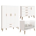 Ver imagem 2 de Kit Berço Americano Flex+ Comoda Sapateira+ Guarda Roupa Isis Retrô 4 Portas 2 Gavetas -branco Fosco