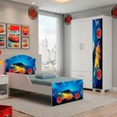 Ver imagem 2 de Guarda Roupa Infantil 3 Portas 2 Gavetas e Mini Cama Infantil 153x79 MDF Azul Decmade