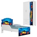Ver imagem 1 de Guarda Roupa Infantil 3 Portas 2 Gavetas e Mini Cama Infantil 153x79 MDF Azul Decmade