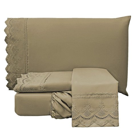 Jogo de Cama Lençol Queen Supremo 3 Peças Micropercal 300 Fios - Cáqui