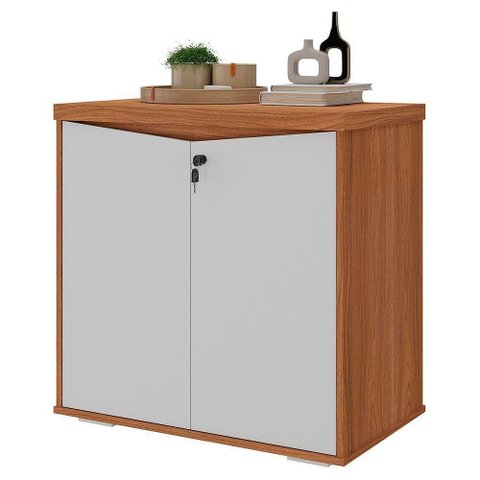 Balcão para Escritório 74cm 2 Portas Rayly Freijó Branco A06 Mpozenato
