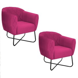 Kit 02 Poltronas Preta Suede - Cor Pink