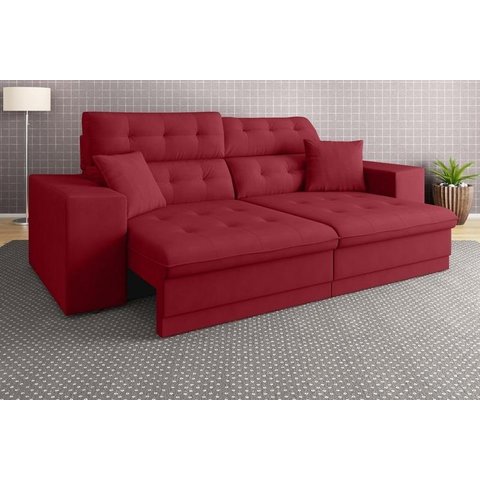 Sofá Pegasus 2,50M Assento Retrátil e Reclinável Velosuede Vermelho - Netsofás