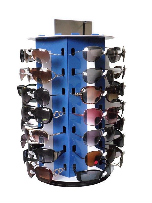 Expositor Óculos Giratório Azul Com Espelho Para 35 Óculos