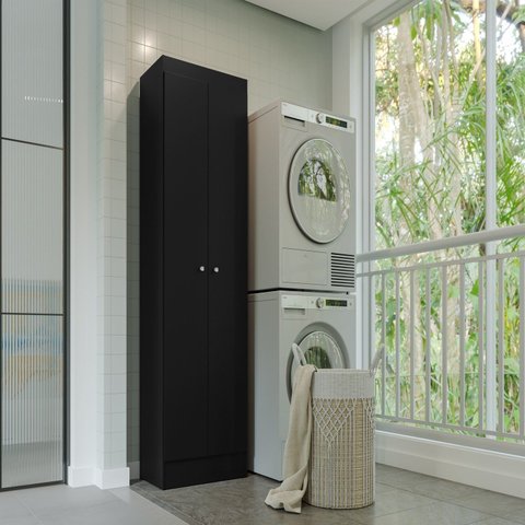 Armário Multiuso Aura com 2 Portas e 5 Prateleiras Preto