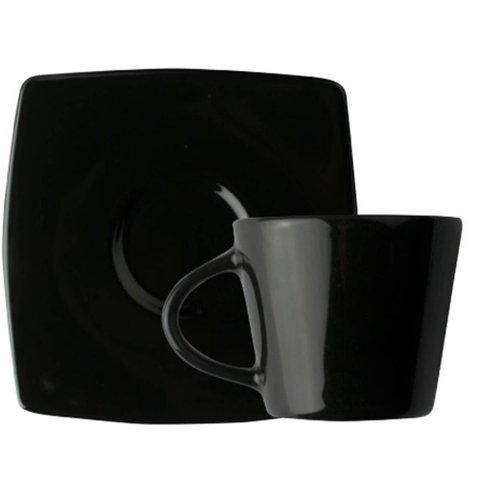 Kit 10 Xícaras de Café com Pires 90ml Porcelana Germer Preta Oriental Cafezinho