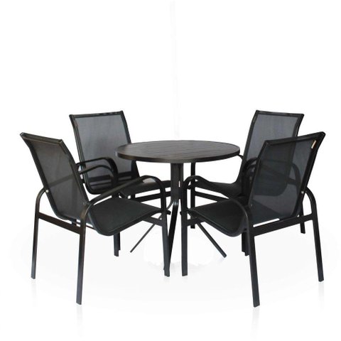 Conjunto 1 Mesa + 4 Cadeiras para Área Externa - Preto
