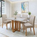 Ver imagem 1 de Conjunto Sala de Jantar 4 Lugares Retangular Tampo Vidro/MDF Mesa Tessera Cadeiras Pés Madeira Jade