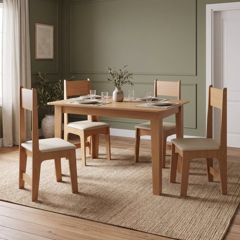 Conjunto Mesa de Jantar 4 Cadeiras 109cm Retangular