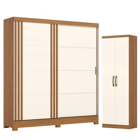 Guarda Roupa Solteiro 02 Portas de Correr 03 Gavetas Prime com Armário Multiuso Margarida Cinamomo o