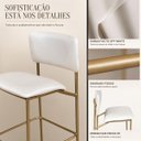 Ver imagem 4 de Banqueta Alta Aurora Dourada Off White para Bancada com Encosto Kit 3 Unidades