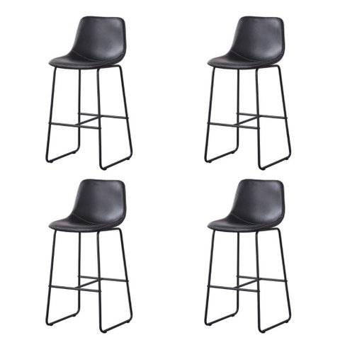 Kit 4 Banquetas Oxford Verner Fratini 100 Cm (altura) Poliuretano (pu) Preto Base em Aço Preto