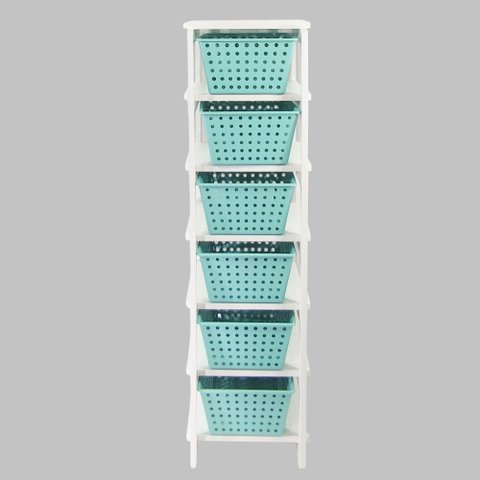 Organizador 6 Cestos Branco com Cestos Verdes Organizer
