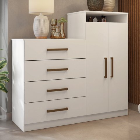 Cômoda Áurea 2 Portas 4 Gavetas 1,20 M - Comoda para Quarto - Demobile:branco