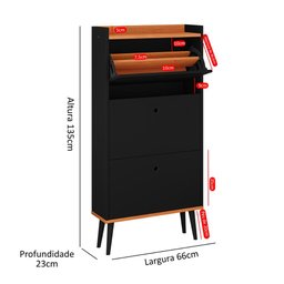 Sapateira Vertical Dark 3 Gavetas Basculantes Organizadora Calçados Retrô - Preto/cinamomo - Rpm - 6