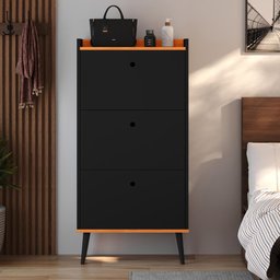 Sapateira Vertical Dark 3 Gavetas Basculantes Organizadora Calçados Retrô - Preto/cinamomo - Rpm - 3