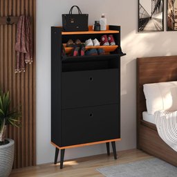 Sapateira Vertical Dark 3 Gavetas Basculantes Organizadora Calçados Retrô - Preto/cinamomo - Rpm - 2
