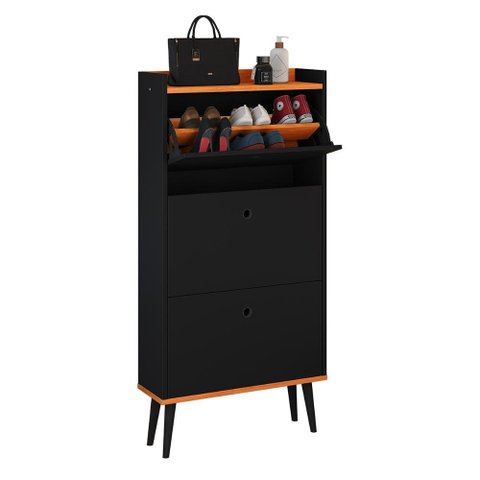 Sapateira Vertical Dark 3 Gavetas Basculantes Organizadora Calçados Retrô - Preto/cinamomo - Rpm