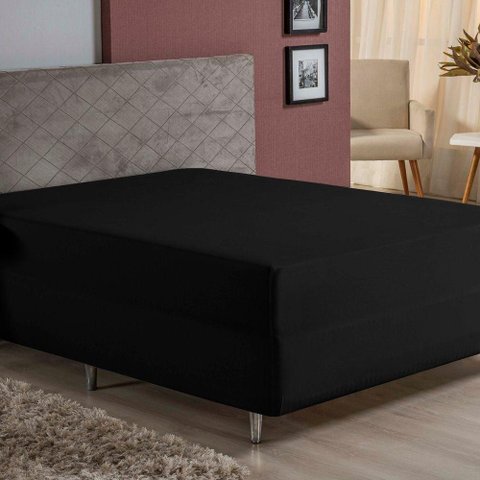 Lençol com Elástico King Nobre 1 Peça Luva de Box 55cm de Altura Malha 100% Algodão - Preto