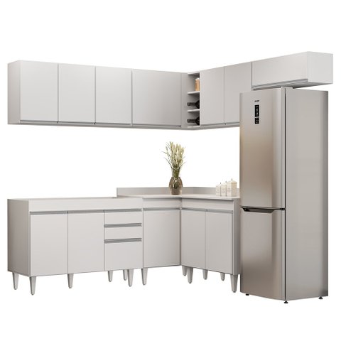 Armário de Cozinha Modulado de Canto 7 Peças Cp19 Balcão sem Tampo Branco - Lumil Lumil Móveis