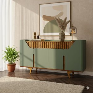 Aparador Danúbio com 4 Portas, 2 Gavetas e Pés de Madeira