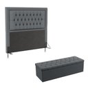 Ver imagem 1 de Kit Cabeceira Estofada Decorativa Pegasus e Calçadeira Sagitarius 195 Para Cama King Sued Cinza Arad