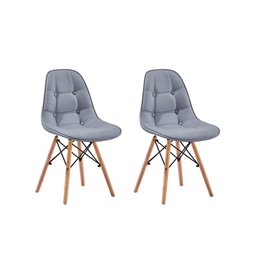 Kit 2 Cadeiras Charles Eames Botonê Eiffel Wood Estofada Couro - Cinza - 1