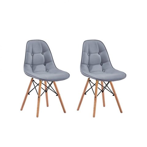 Kit 2 Cadeiras Charles Eames Botonê Eiffel Wood Estofada Couro - Cinza
