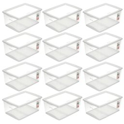 12 Caixas Organizadoras com Tampa 30l Click Empilháveis de Plástico Travas Laterais - 1
