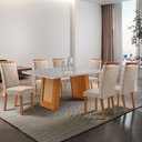 Ver imagem 2 de Mesa de Jantar Carolina 180cm Tampo MDF Vidro Canto Copo com 6 Cadeira Aline