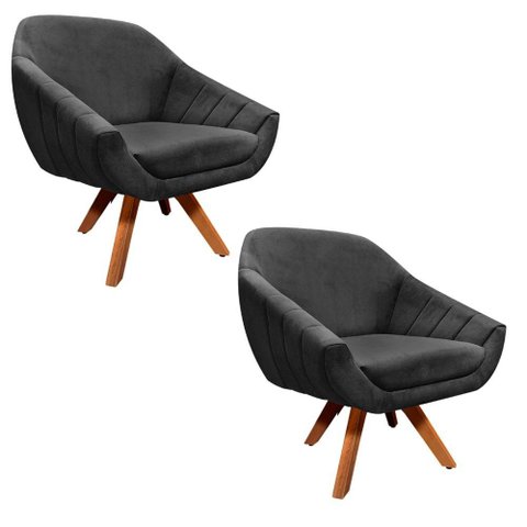 Kit 02 Poltronas Giratórias Giovana Base Madeira D´rossi