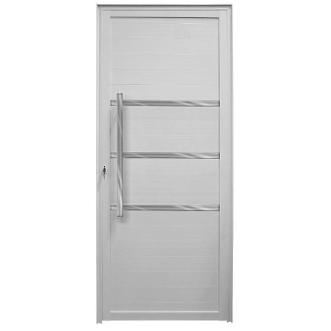 Porta de Giro Alumínio Branco Lambril c/Friso Puxador 80cm Maxx - 210x60 - Esquerda