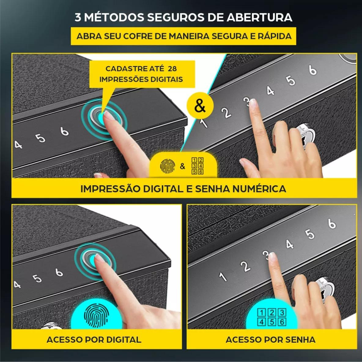 Cofre Digital Eletrônico e Leitor Biométrico Deend  Para Armas e Valores: Preto - 6