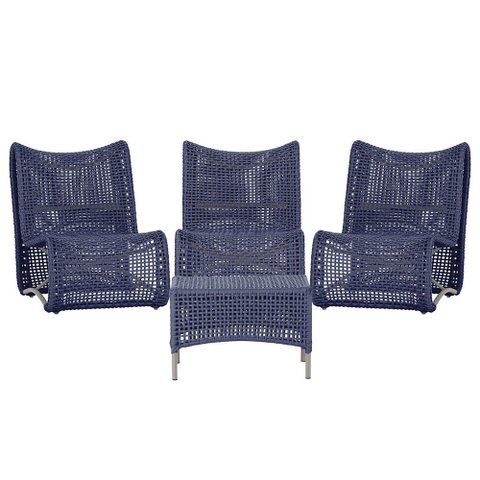 3 Poltronas e Mesa Texas em Alumínio Pintura Fendi Corda Náutica Trama Original
