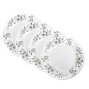 Ver imagem 1 de Jogo 4 Prato Raso de Vidro Branco Flores Cinza Flowers Grey 26cm em Casa Tem